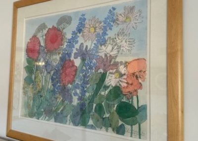 Large Floral Watercolor by Margaret Bedell, 30" wide x 22" tall