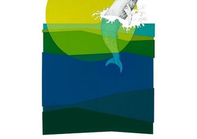 Signed lithograph "The Singers" by artist Peter Parnall, depicting humpback whales breaching.